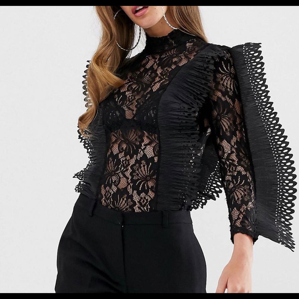 Club London: sculptured pleated & lace body suit